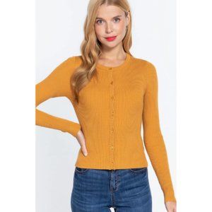 Women’s Yellow Long Sleeve Crew Neck Basic Cardigan
